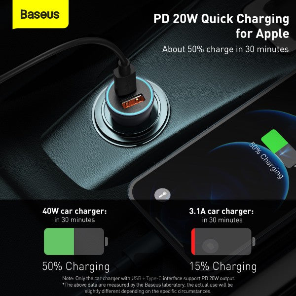 Baseus Golden Contactor Pro Dual Quick Charger Car Charger USB and Type C 40W