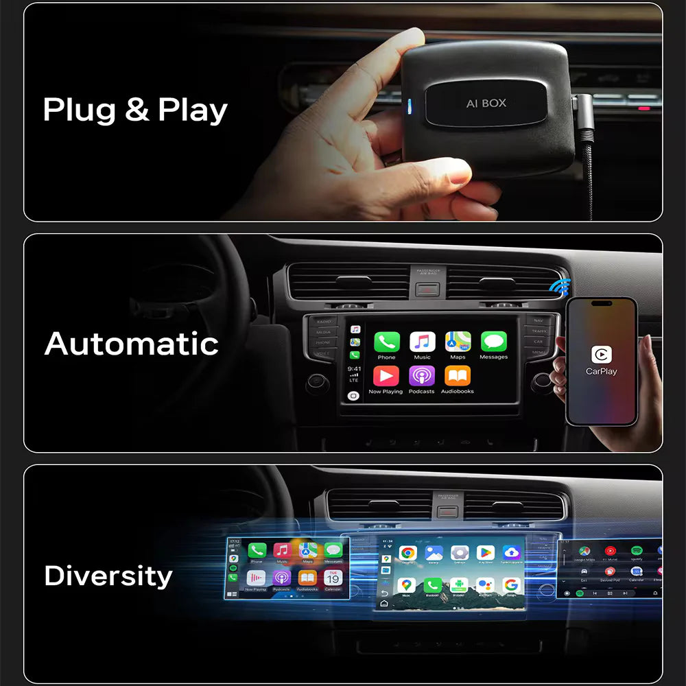 AUTOabc Adattatore Wireless CarPlay E Android Auto - Magic Box Con Netflix, YouTube E Google Play Per Auto Con CarPlay Cablato
