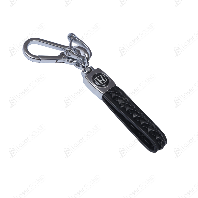 Slim Chrome Leather Keychain With Logo  ( Honda-Toyota-Kia-MG-Suzuki)