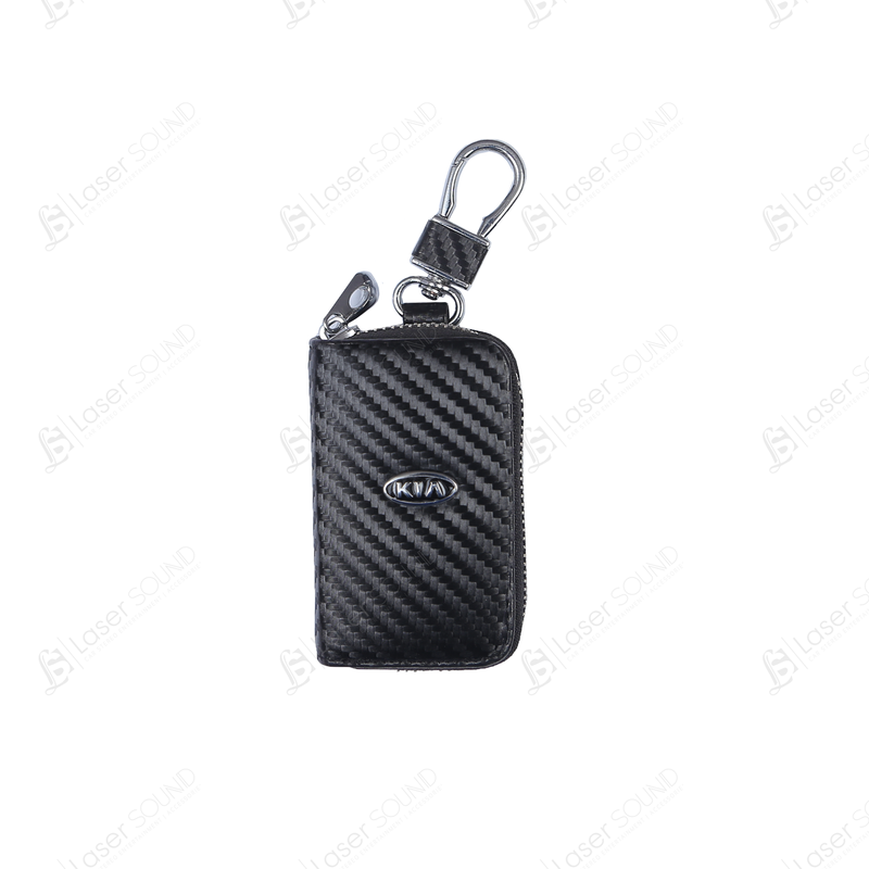 KIA Zipper Carbon Fiber  Key Cover Pouch Black with Keychain Ring