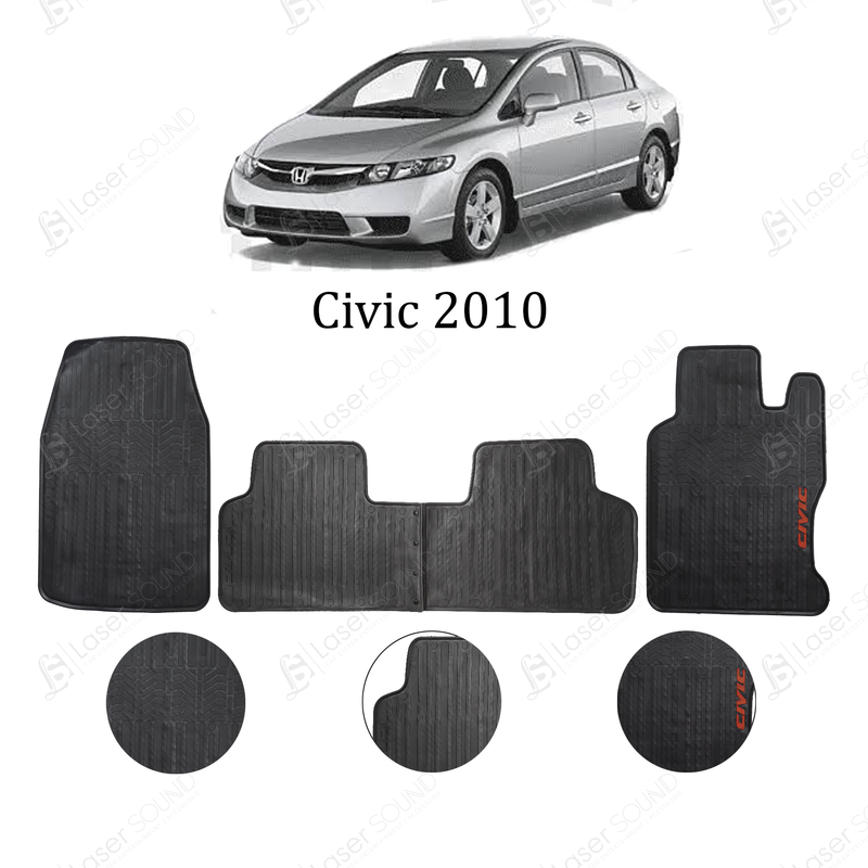 Honda Civic Reborn Custom Fit PVC Rubber Floor Mat Black 3 Pcs - Model 2006-2012