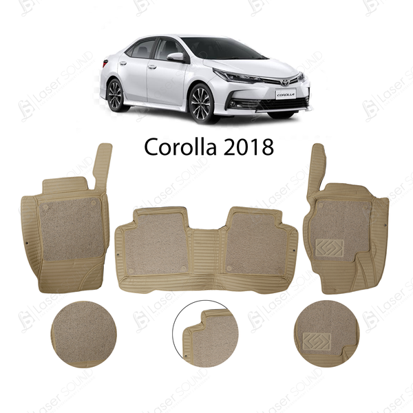 Toyota Corolla 9D Floor Mats Beige With Beige Grass 3 Pcs- Model 2018-2022