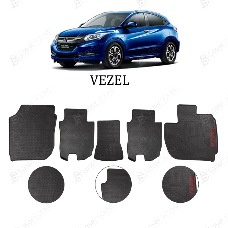 Honda Vezel Custom Fit PVC Rubber Floor Mat Black 5 Pcs - Model 2013-2021