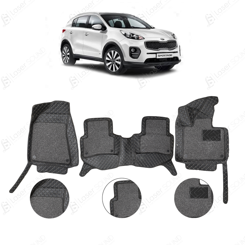 KIA Sportage 9D Floor Mats Black With Grey Grass With logo 3 Pcs