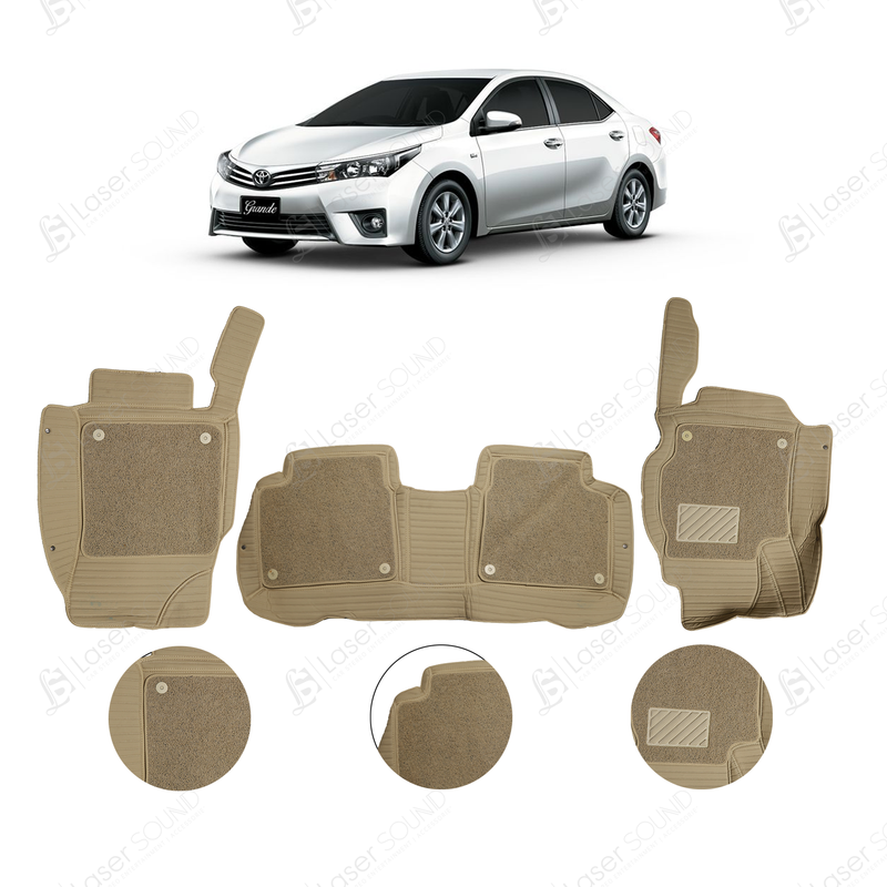 Toyota Corolla 2015-21 9D Floor Mats Beige With Beige Grass 3 Pcs