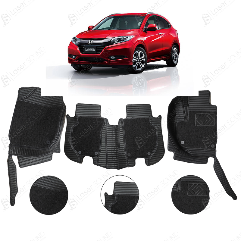 Honda Vezel 9D Floor Mats Black With Black Grass 3 Pcs