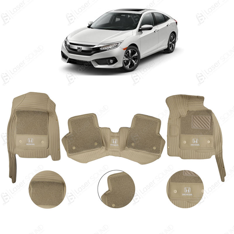 Honda Civic 9D Floor Mats Beige With Beige Grass 3 Pcs - Model 2016-2021