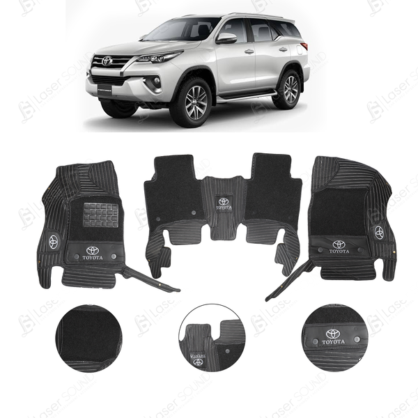 Toyota Fortuner 9D Floor Mat Black - Beige 3pc Model (2016-2021)