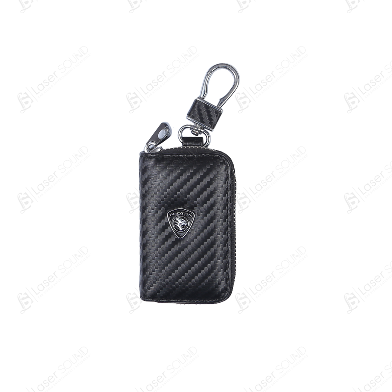 Proton Zipper Carbon Fiber Key Cover Pouch Black with Keychain Ring