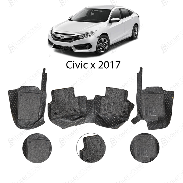 Honda Civic 9D Floor Mats Black and Grey 3 Pcs - Model 2016-2022