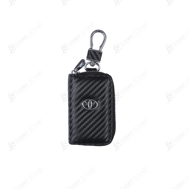 Toyota Zipper Carbon Fiber Key Cover Pouch Black with Keychain Ring
