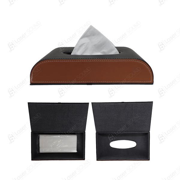 Universal Car Tissue Holder Case Box - Black and Brown Stiching