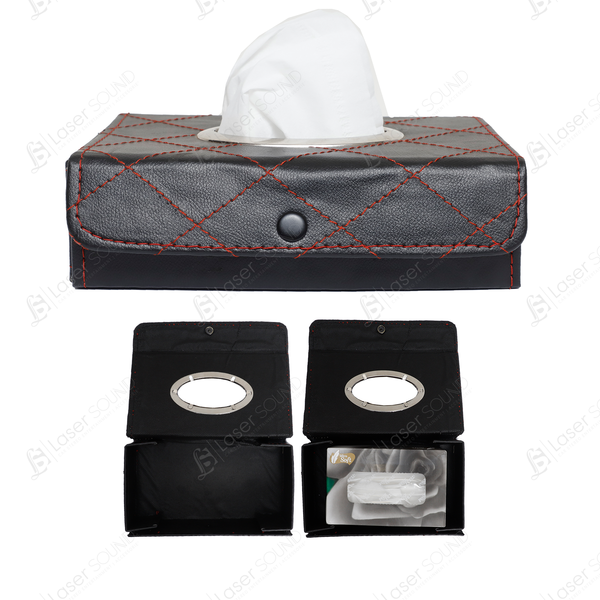 Universal Car Tissue Holder Case Box with Red Stitch