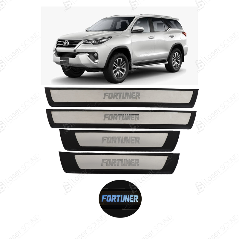 Toyota Fortuner  Rubber LED Sill Plates / Skuff LED panels Black and Chrome