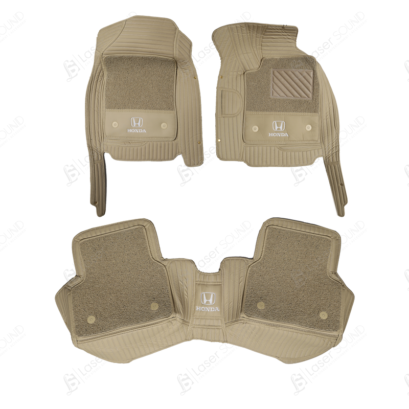 Honda Civic 9D Floor Mats Beige With Beige Grass 3 Pcs - Model 2016-2021