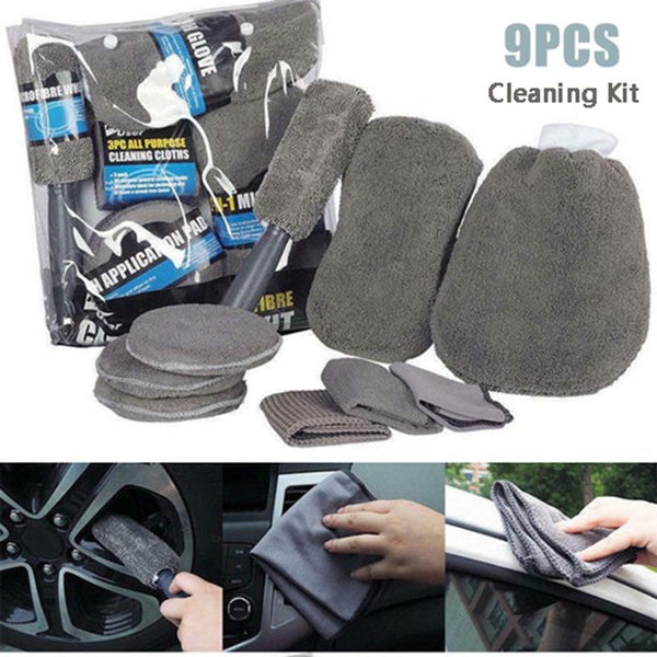 9Piece Microfiber Car Cleaning Kit one set Of Car Wash Cleaning Kit Microfiber Car Detailing Washing Tools
