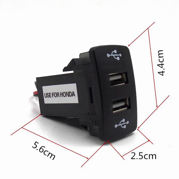 Dual USB Power Socket with Audio Port for Smart Phone pad Charger for Honda Civic Spirior CRV Fit Jazz City Accord Odyssey